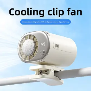 Portable Clip-on Fan with Semiconductor Cooling, USB Rechargeable Personal Mini Fan with LED Display, 3 Speeds Quiet Cooling Fan for Stroller, Desk, Camping, Hiking, Waist Clip, Umbrella Clip, Outdoor & Home Use