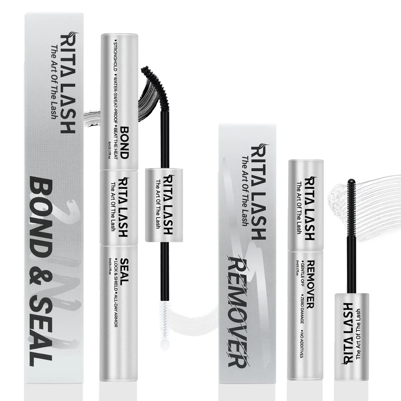 RITALASH Lash Bond Seal 2-IN-1 Power, Strong Hold, Waterproof for Flawless Lashes for Lash Clusters Long-Cluster Lash Remover Latex-Free for Sensitive Eyes For Individual Gentle Eye Cleanser For Removal Of False Eyelashes