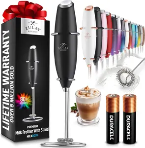Zulay Kitchen Powerful Milk Frother Wand with 2 Duracell Batteries - Ultra Fast Handheld Drink Mixer - Electric Whisk Foam Maker for Coffee, Lattes, Cappuccino, Matcha, Hot Chocolate & Creamer - Black