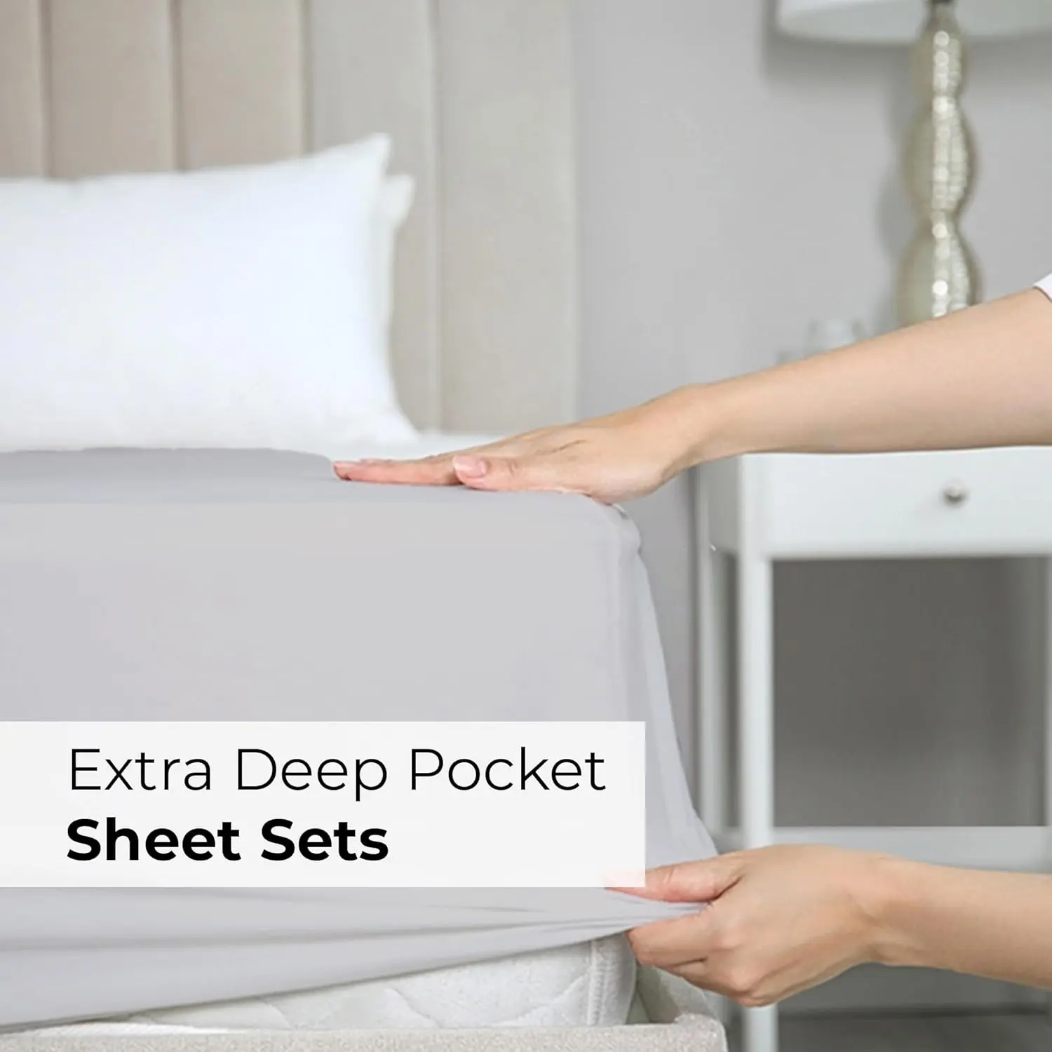 Extra Deep Split King Sheet - 7 Cooling -/18-24 Inch Extra Deep Pockets - Easy Fit,, Wrinkle Free - Light Grey, Split King Size Extra Deep Split King Sheet - 7 Cooling -/18-24 Inch Extra Deep Pockets - Easy Fit,, Wrinkle Free - Light Grey, Split King Size