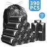 Disposable Non-Toxic Plastic Trash Bags Pack, 4 Gal (17.7x19.6 In) Unscented Black Drawstring Bags with Leak-proof Seal, 17.5lb Capacity, Tear-Resistant for Home, Wardrobe (390 Pieces, 390pcs)