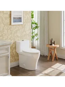 Gaomon Modern Elongated 1-Piece Compact White Bathroom Toilet, 17.5" Comfort Chair Height Seat, 12" Rough-In, 0.8/1.28GPF Dual High-Efficiency Flush