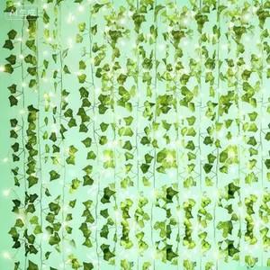 84Ft Artificial Ivy Garland with LED String Lights, Fake Hanging Vines for Home Wall Decor, Green Leaf Plants for Bedroom Garden Wedding Party, CE Certified 12 Pack