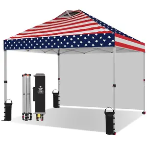 CROWN SHADES 10x10 Pop Up Canopy with 1 Side Wall - Beach Tent with One Push Setup - Outdoor Sun Shade for Events, Parties, Camping - Gazebo with STO-N-Go Cover Bag,American Flag design
