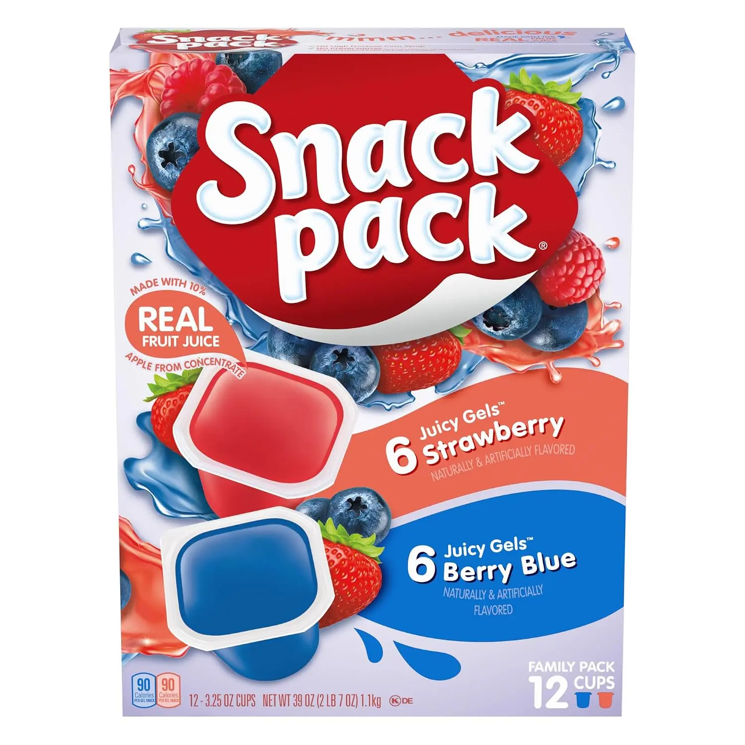 Snack Pack Strawberry and Berry Blue Juicy Gels Cups, 3.25 oz., 12-ct
