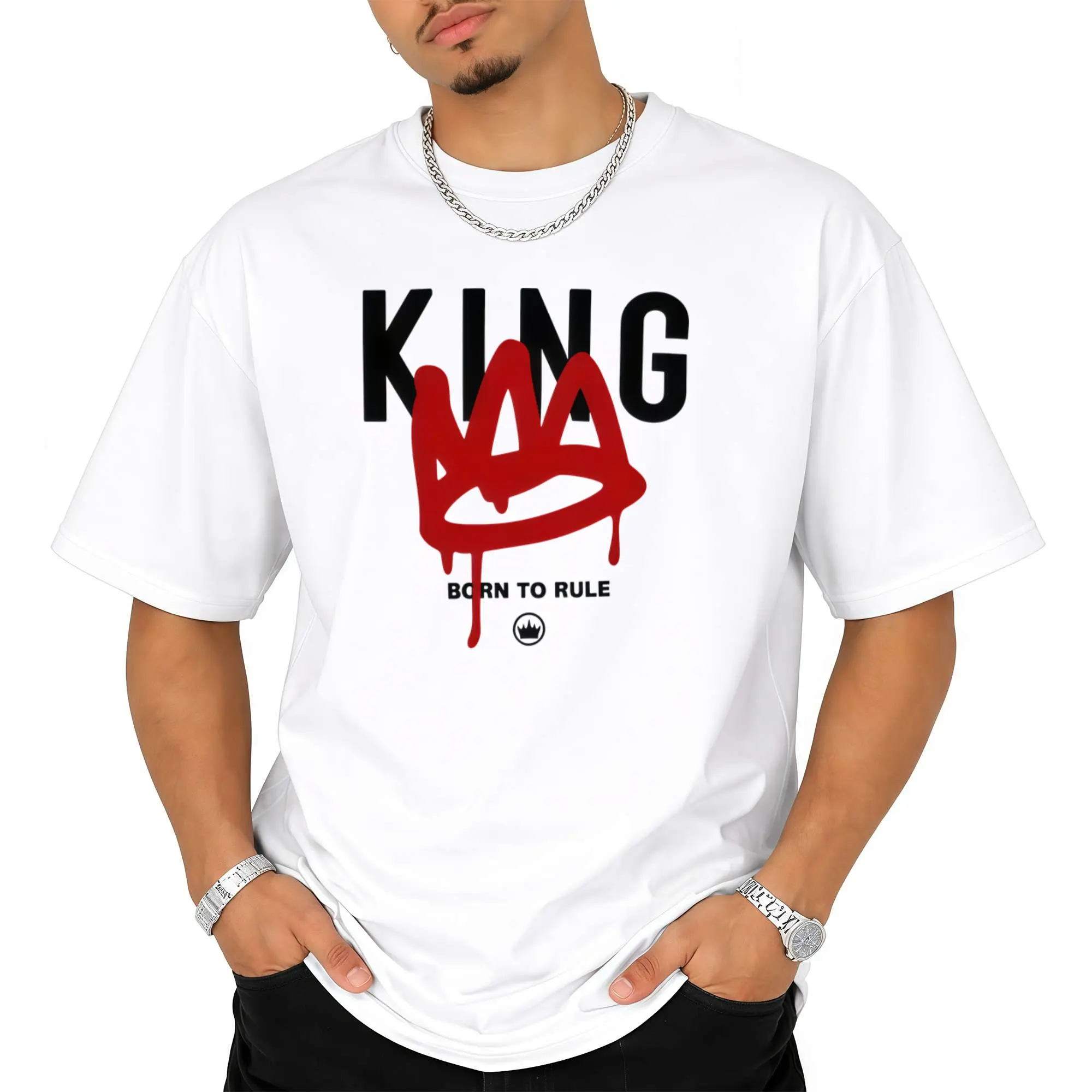 Men's King Crown Graphic T-Shirt, Oversized Relaxed Fit Cotton Tee, Classic Crew Neck Short Sleeve Summer Top