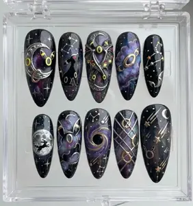 Handmade Umbreon Press On Nails, 3D Galaxy Celestial Custom Fake Nails, Mystic Pokémon Aesthetic Design, Space Art Galactic Nail Box