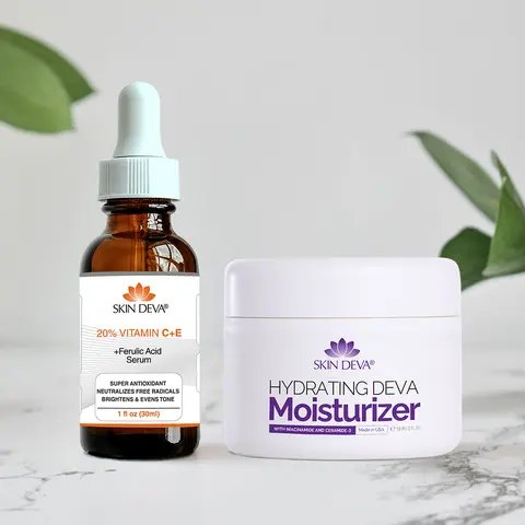 [Skin Deva] Vitamin C E Ferulic Acid Serum + Hydrating Moisturizer | Niacinamide & Ceramides | Brightening, Anti-Aging & Skin Barrier Care | All Skin Types