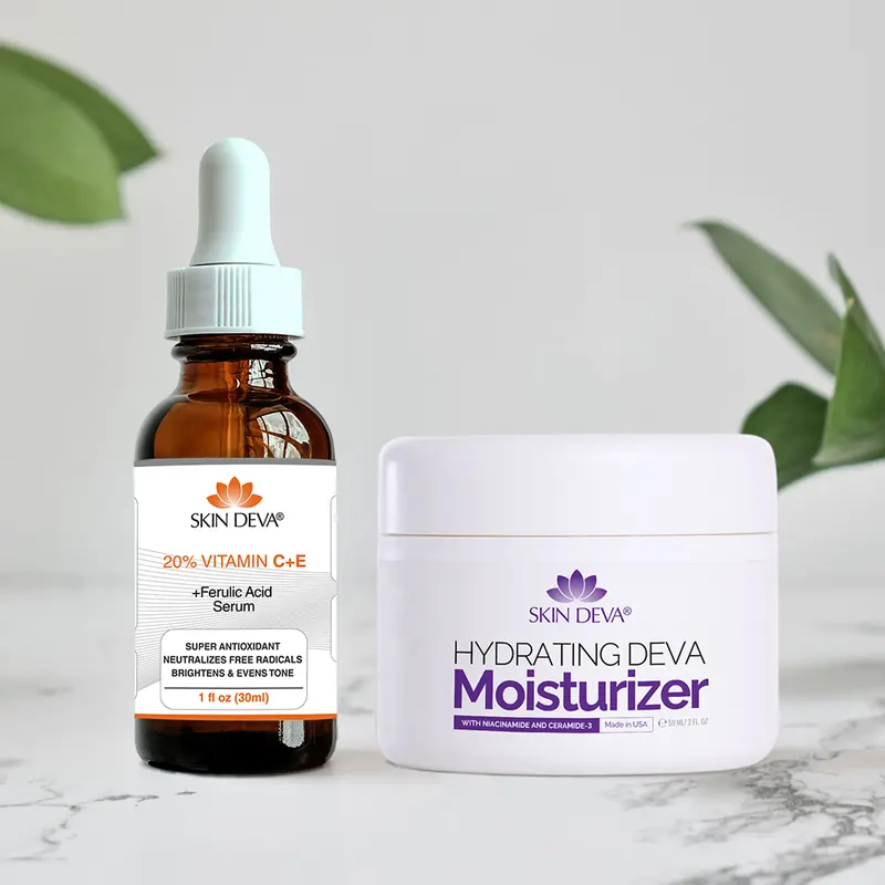 [Skin Deva] Vitamin C E Ferulic Acid Serum + Hydrating Moisturizer | Niacinamide & Ceramides | Brightening, Anti-Aging & Skin Barrier Care | All Skin Types