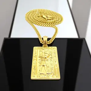 Gold Plated Pendant Egyptian Ancient Hieroglyphic Alphabet Thoth Pendant & 4mm 18" 20" 24" Chain Necklace
