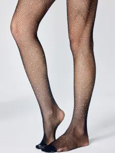 Women's Sexy Sparkling Rhinestone Fishnet Stockings, Fitted Plain Design, Casual All Seasons Wear, Natural Waist Style, Womenswear