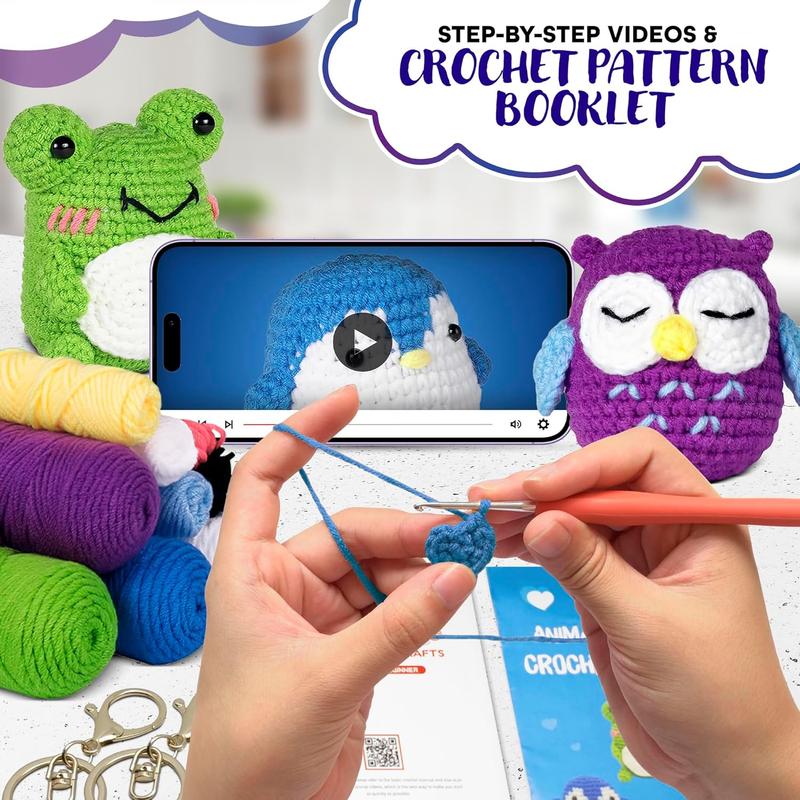Cute  Amigurumi Crochet Kit for Beginners - Set of 3 Easy-to-Use Knitting Kit for Adults with Soft Yarns, Tools and Instructions | for Creating Handmade Gifts, Nice for   and Fun