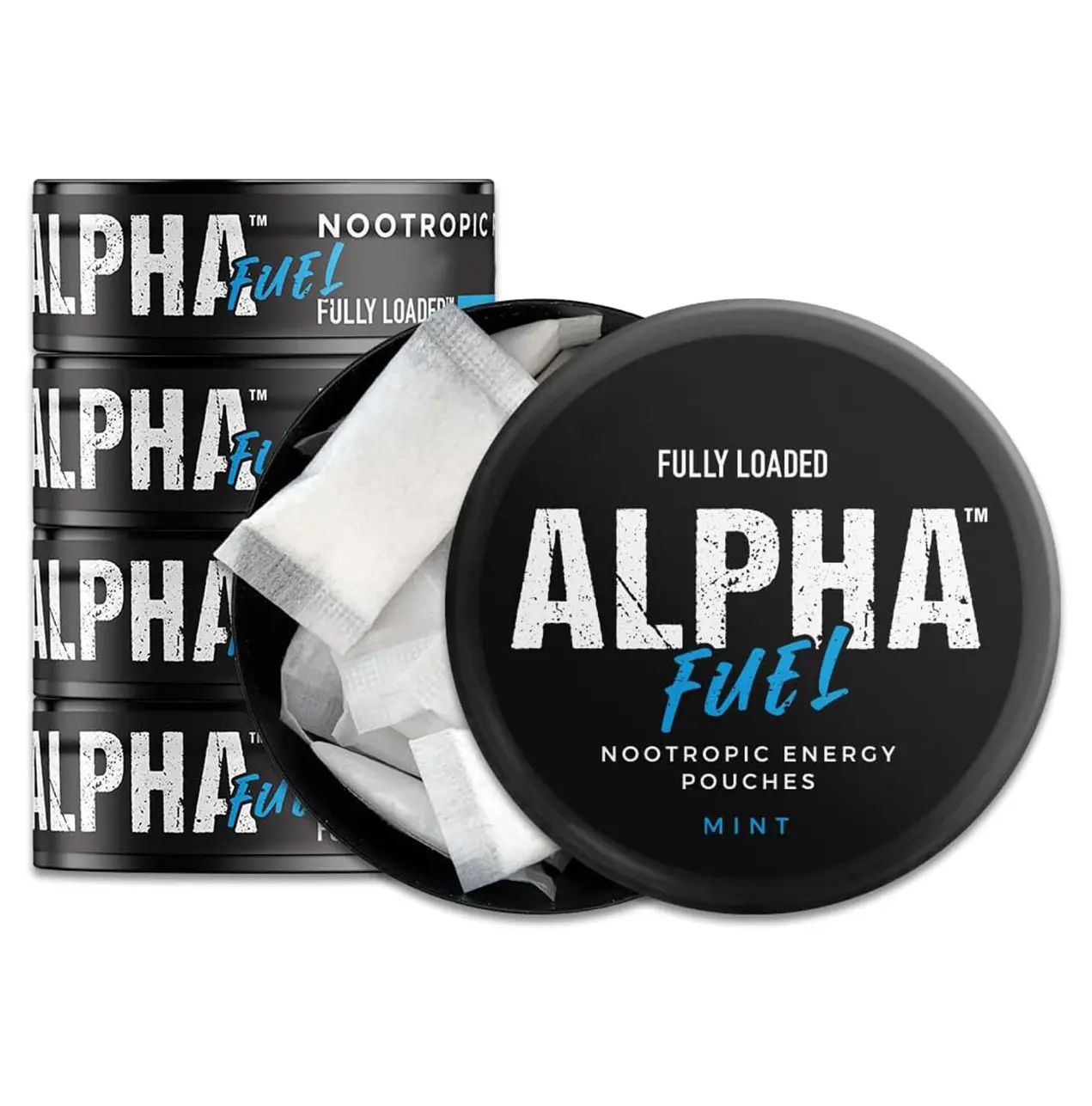 Fully Loaded Alpha Nootropic Pouches (Mint) - 5 Cans - 15 Pouches per can - Effective Nootropic Delivery, Nic Pouch Replacement - Faster Absorption, Alpha GPC, L-Tyrosine, GABA