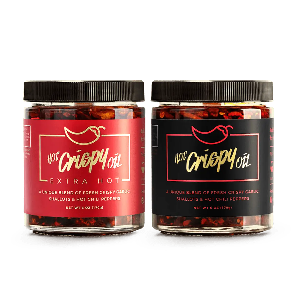 Hot Crispy Oil Combo Box - 17oz (500g) Handmade Glass Jar Oil Blend with Fresh Crispy Garlic, Hot Chili, Shallots, Spice, Ginger, Salt for Pasta, Bread, Egg, Oil Olive