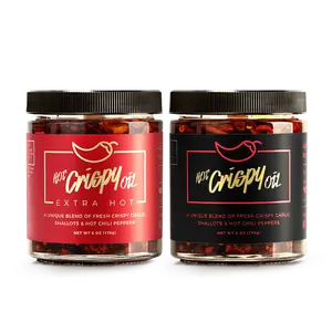 Hot Crispy Oil Combo Box - 17oz (500g) Handmade Glass Jar Oil Blend with Fresh Crispy Garlic, Hot Chili, Shallots, Flavorful Spices for Pasta, Pizza