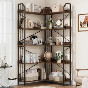 Garvee Corner Bookshelf 72" L Shaped Bookcase, Corner Bookshelves Industrial Bookcase 5 Tier L-Shape Bookshelf, Large Bookcases with Beaded Design Tall Display Rack Shelf for Living Room Bedroom