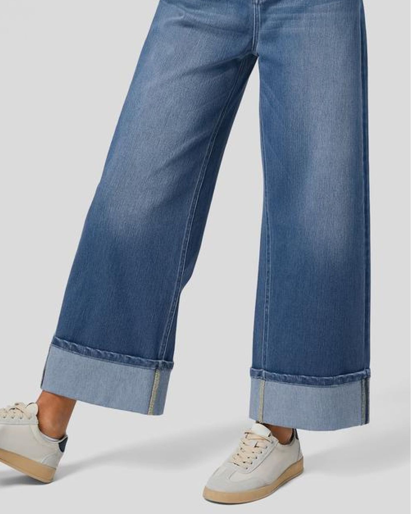 Halara Flex High Waisted Pockets Rolled Hem Wide Leg Washed Casual Jeans