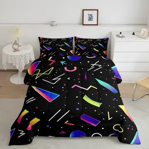 Memphis Pattern Comforter Set,Retro 80s or 90s Memphis Geometric Fashion Bedding Set,Hip Hop Style Quilt,Colorful Circles Triangle Down Comforter