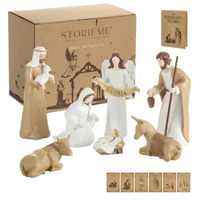 Storieme Nativity Set Indoor 8 Pcs Christmas Nativity Scene Set with Manger Angel with Gloria Banner nativity statue Figures for Kids Family Holiday Decoration - Candle