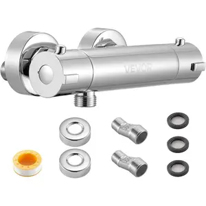 VEVOR Thermostatic Shower Faucet Valve, 100 Secure Lock Thermostatic Shower Valve Trim Mixer, Hot Cold Water Showering Faucet Temperature Control Valves for Bathroom, RV, Leak - Proof Chrome PlatedVEVOR Super Brand Day