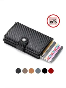 Men's RFID Blocking Card Holder Carbon Fiber Slim Mini Wallet, Anti-Theft Credit Card Case with Money Bag Small Black Male Purse