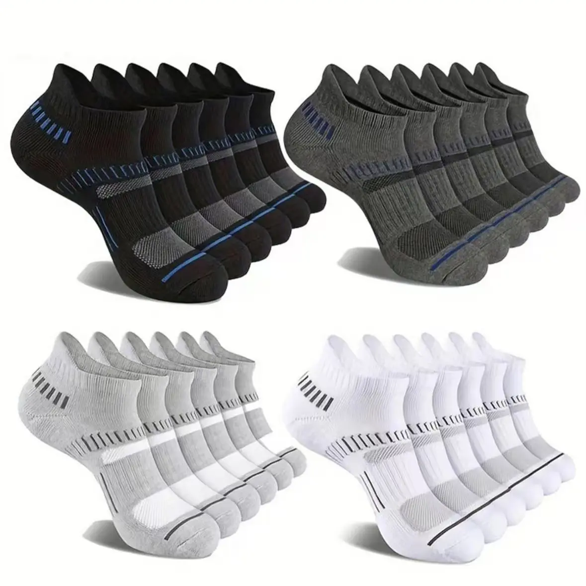 Men's 12-Pair Plain Poly-Cotton Compression Athletic Grip Socks - Super Soft, Non-Slip, Breathable, Sweat-Absorbent Low-Waist Socks for Professional Fitness, Outdoor Activities, Athletic Grip Sock