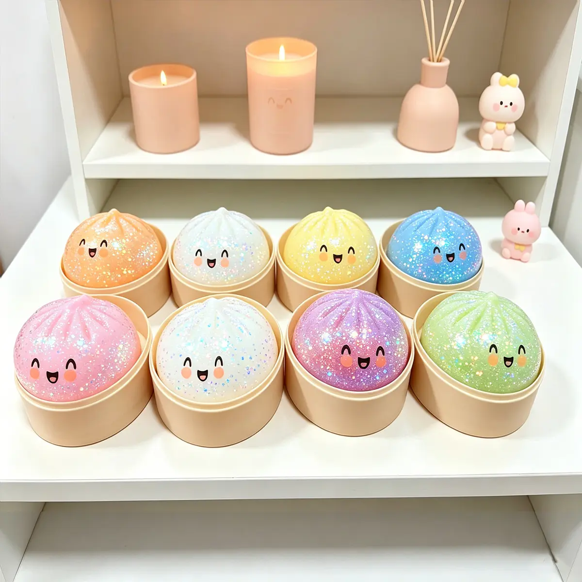 Micrency 16PCS Big Smiley Face Dumpling-Shaped Soft TPR Squishies Fidget Toy Dumpling Stress Ball - Non-Toxic Stress Relief Tool, Unboxing Surprise, Random Styles, Festive Party Accessory with Festive Touch for Squishy Palz Party Activities Supplies