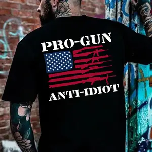 Pro Gun Anti Idiot Hoodie – Patriotic American Flag Gun Rights Sweatshirt – 2nd Amendment Supporter T-Shirt