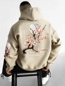 Men's Casual Floral Hoodie, Japanese Cherry Blossom Design, Comfortable Street Style Sweatshirt, Perfect for Daily Wear