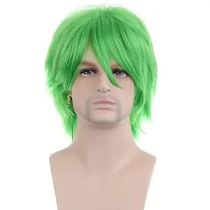 12-Inch Full Cosplay Wig Suitable for Both Men And Women, Featuring a Spiky Design in Green, Orange, Black, White, And Blue