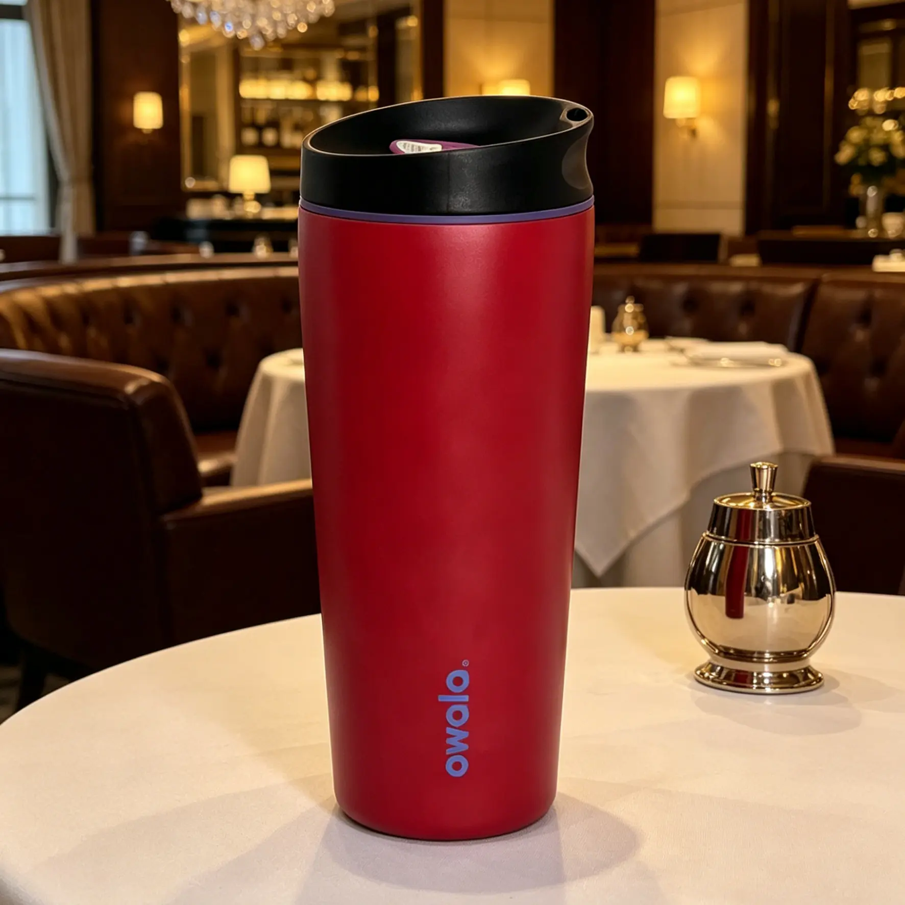 Owala SmoothSip Slider Insulated Stainless Steel Coffee Tumbler, 20 oz, Reusable Leakproof Travel Mug for Hot and Cold Drinks, Red