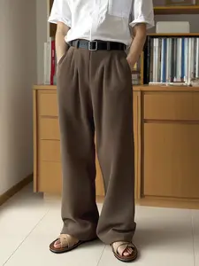 Men's Solid Color Corduroy Pants Loose Fit Straight Leg Side Pocket Basic Bottoms Retro Classical Ribbed Elastic Waist Micro Pleated Dress Pants Soft Easily Match Casual Fall Winter Daily Lounge Pants Clubwear Party Outdoor Casual Textured Trousers