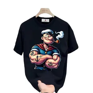 180g Popeye The Sailor Man T-Shirt - Summer Family Reunion Gift, Casual Crew Neck Cartoon Graphic Tee for Men and Women, Perfect for 4th of July Celebration, Group Decoration, Perfect Choice for Team Building Activities