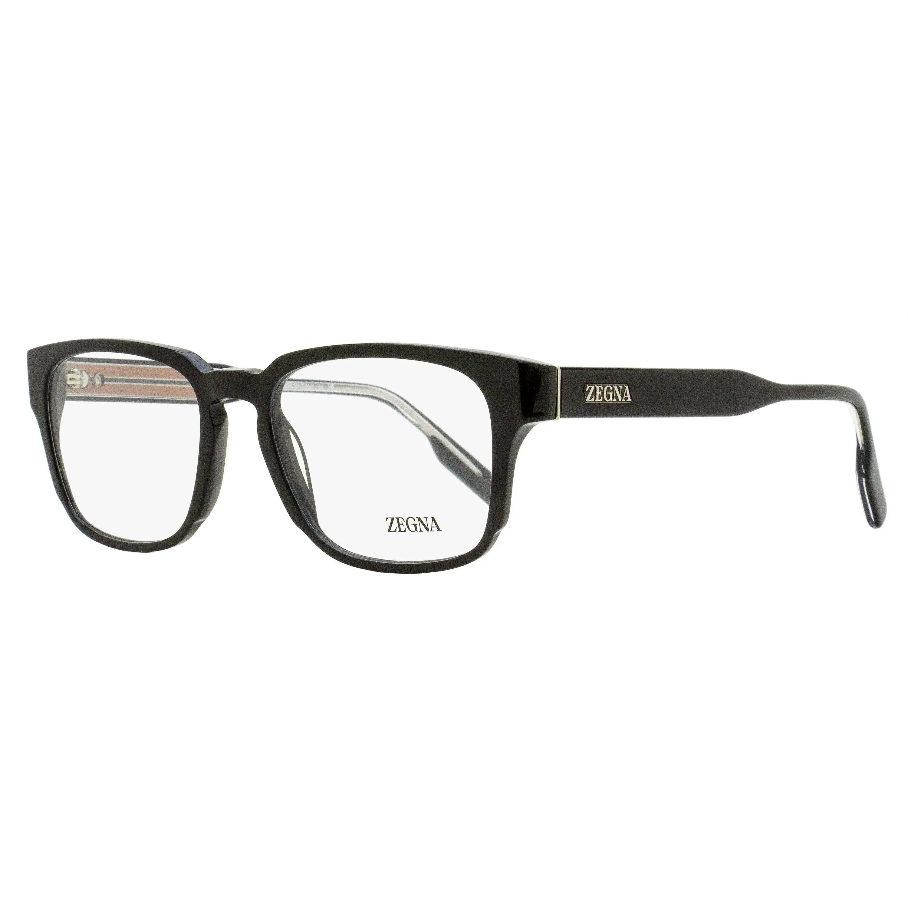 Zegna EZ5262 001 Black Keyhole Rectangle Eyeglass Frames - 53mm Acetate, Exposed Wire-Core, Refined Aesthetic, Contemporary Design, Keyhole Bridge, Men's Luxury Innovation, High-Quality BPA-Free DEHP-Free Materials, Bisphenol A (Bpa)