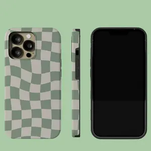 Sage Green Warped Checkered Pattern Checkerboard Design Themed Phone Case Premium Matte Texture, Protection, Shockproof, Anti-Drop, Anti-Fingerprint For IPhone 17-12, Pro Max, Pro Plus, and Samsung S25-22 Protection Safety
