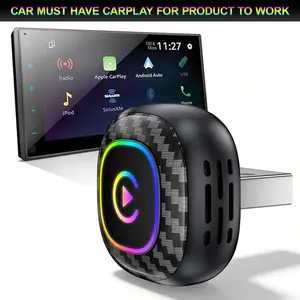 【Summer Vibes】 2026 All-New Water-Transfer Carbon Fiber Finish | CarPlay Adapter with Ambient Lighting — Supports Hands-Free Calling for iPhone and Android Devices