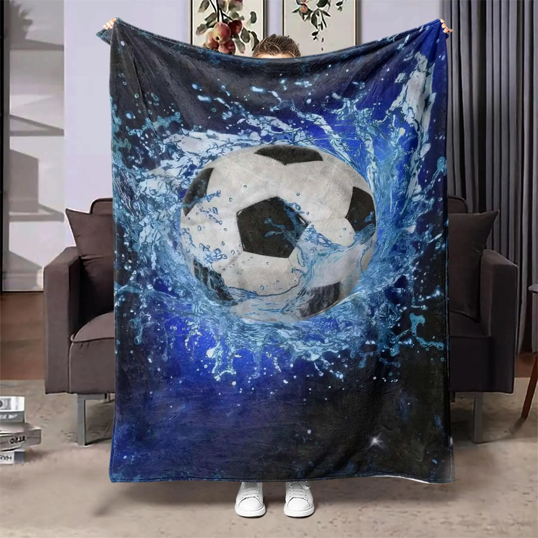 Soccer Ball Pattern Blanket, Soft Cozy Blanket, Soft Throw Blanket, Air Conditioning Blanket, Warm Nap Blanket for Home Office Travel Camping
