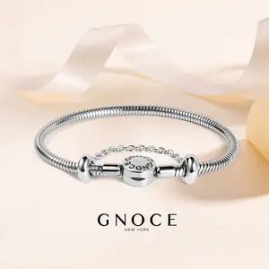 GNOCE Charm Bracelet With Safety Chain Stainless Steel Snake Chain Metal Basic Charm Bracelet DIY Bangle with Round shaped Clasp Holidays Gift Jewelry