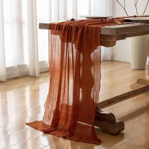 Thanksgiving Fall Table Runner Terracotta Gauze 120 Inch Rustic Burnt Orange Cheesecloth for Wedding, Bridal Shower, Friendsgiving, and Fall Home Decorations
