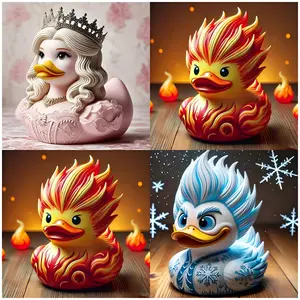Creative Movie Character Resin Figurine Statue, Ice & Fire Duck Party Desktop Decoration, Unique Home Decor Craft Gift Idea