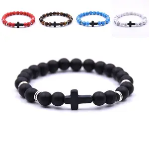 1pc/2pc Unisex Fashion Elegant Cross Beaded Bracelet, Simple Elastic Hand Jewelry For Men
