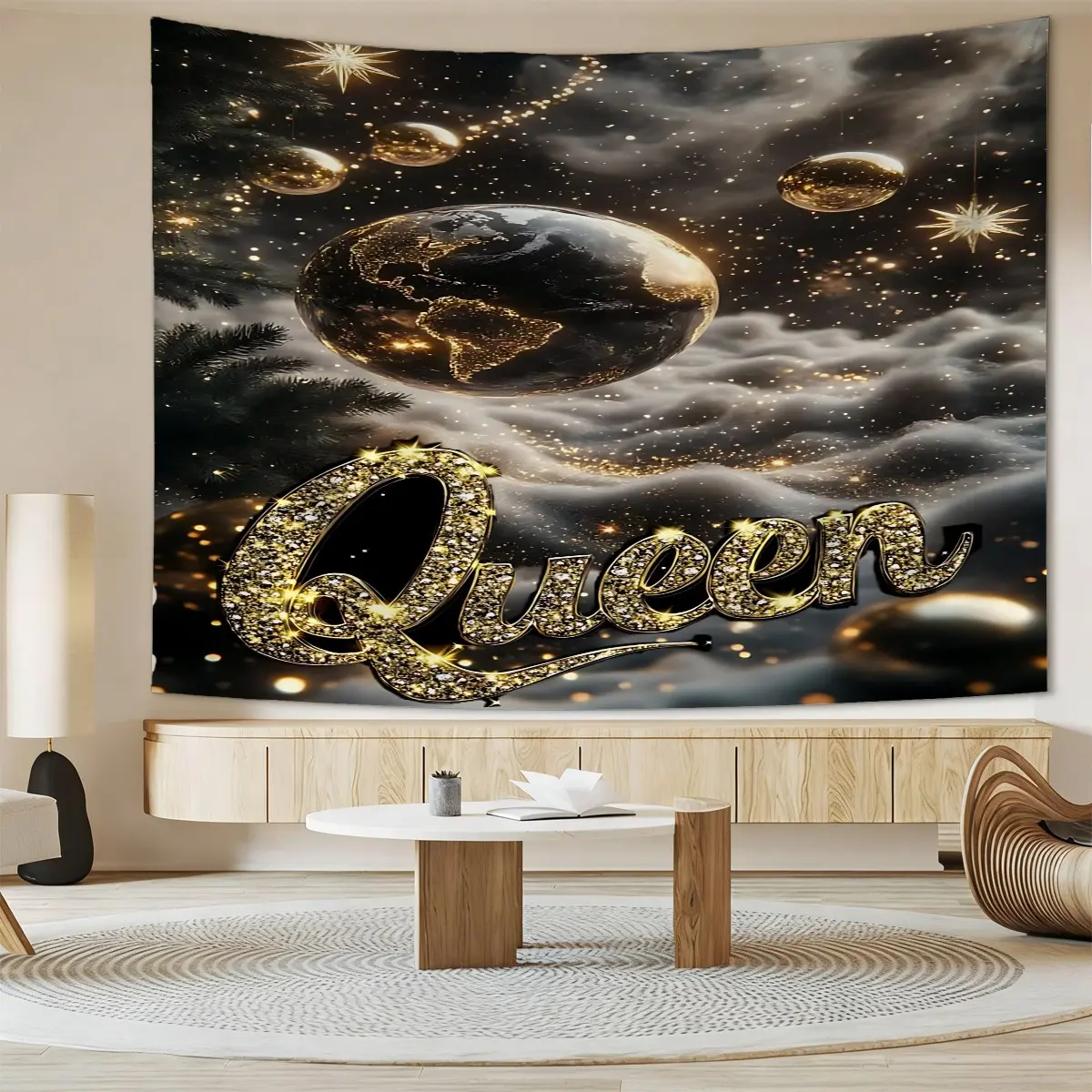 Black and Gold Queen Starry Sky Art Print Tapestry, Queen Print Wall Decor Tapestry, Luxurious and High-End Wall Hanging, Suitable for Men, Women, and Teenagers, Ideal for Bedrooms, Living Rooms, and Apartments.