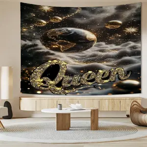 Black and Gold Queen Starry Sky Art Print Tapestry, Queen Print Wall Decor Tapestry, Luxurious and High-End Wall Hanging, Suitable for Men, Women, and Teenagers, Ideal for Bedrooms, Living Rooms, and Apartments.