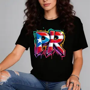 100% cotton Unisex Puerto Rico Flag PR Graffiti Spray Paint Street Art Casual T-Shirt