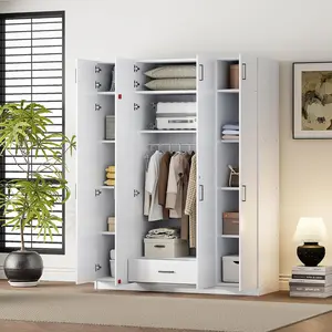 4-Door Wardrobe Top Cabinet, Spacious Yet Compact, Sleek Design for Bedroom Organization, Includes Locking Drawer and Ample, White