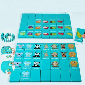 Educational Wooden Memory Matching Game for Kids Aged 3+, Animal & Fruit Themed Dominoes, Colorful Toddler Learning Toy, Tabletop Games
