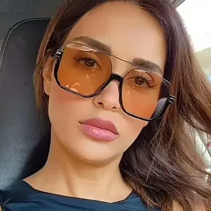 2-Pack Oversized Square Double Bridge Sunglasses, Fashion Y2K American Retro Versatile Casual Sun Glasses, UV Protection Aviator Shades