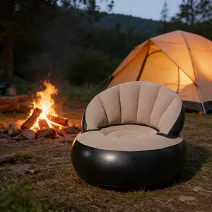 Outdoor Inflatable Sofa Single Person Camping Air Couch Thick Velvet Foldable Lazy Lounger Chair, Comfortable and Portable Modern Comfy Couch