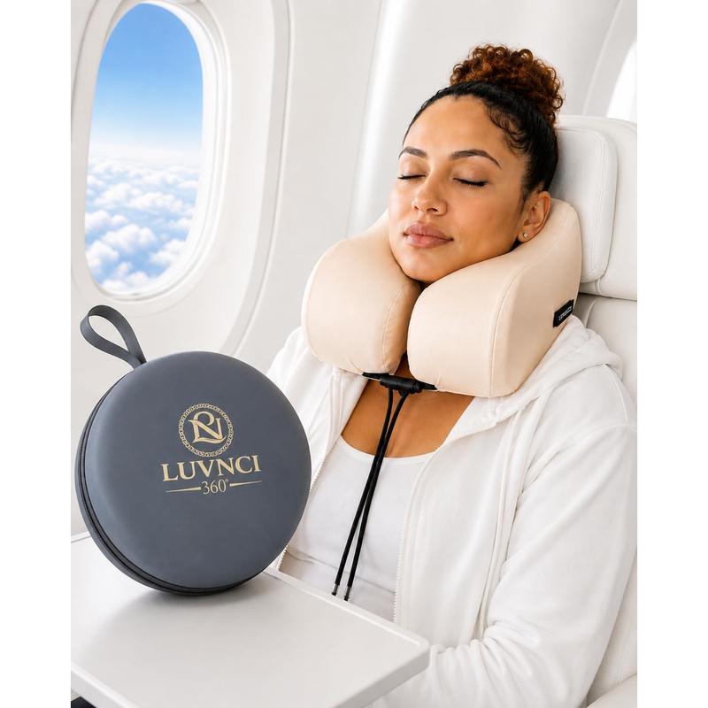 LUVNCI 360° Travel Neck Pillow with Chin Support and Carrying Case