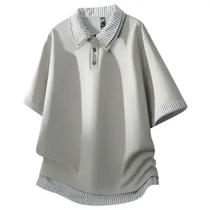 Fake two-piece double-layer shirt collar short-sleeve pullover T-shirt with buttons; men’s summer youthful trendy casual polo shirt for everyday wear and vacations; unisex design. #SummerVibes